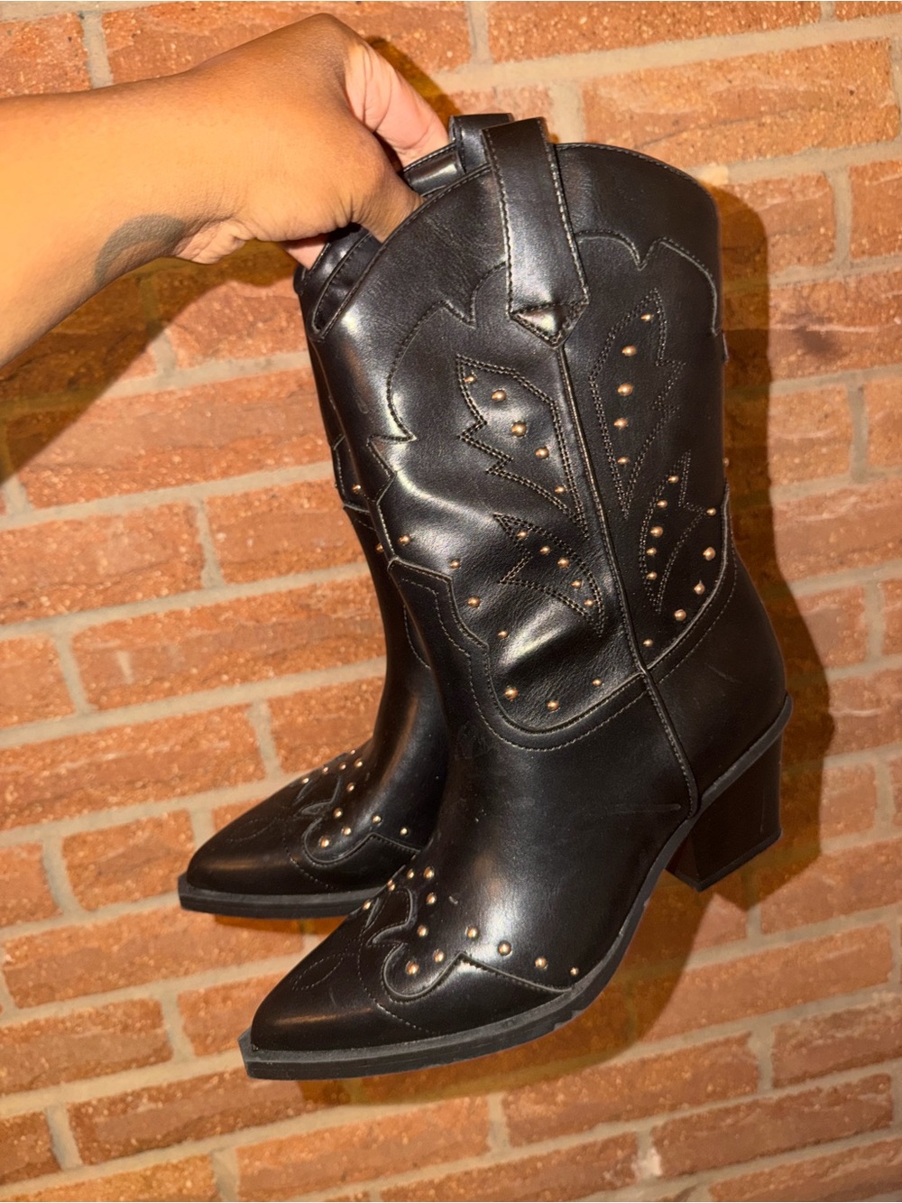 Women's Black Studded Western Boots - Classic Cowboy Heel